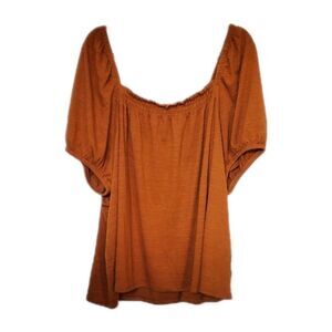 WONDERLY 3X Brown Rust Peasant Top Flutter Sleeves Boho Flowy Festival Puffed